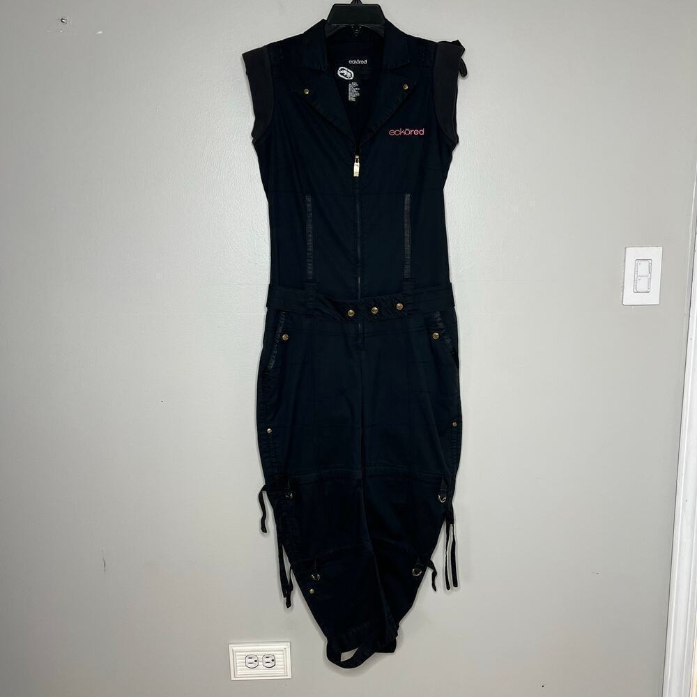 Vintage Y2K Ecko Red Jumpsuit‎ Black Women's Sm. Bondage Cargo Sleeveless Jumper